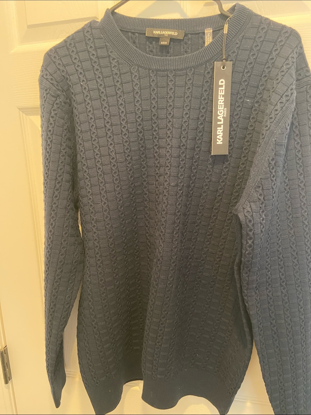 Karl Lagerfeld Navy Cable-Knit Crewneck Sweater